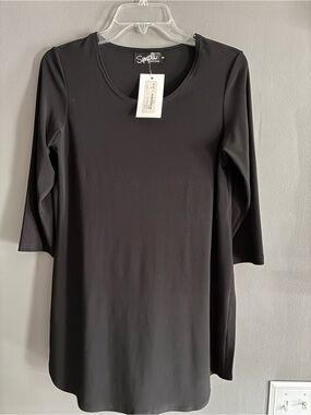 Sympli Black Scoop Neck Long Sleeve Tunic Top Size 8